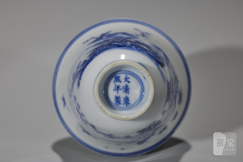 清  青花花鸟纹钟形杯一对 - 图6